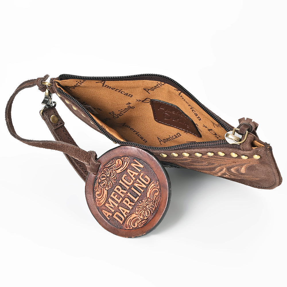 American Darling Genuine Suede Leather Western Wristlet Clutch Floral Scroll