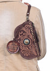 American Darling Genuine Suede Leather Western Wristlet Clutch Floral Scroll