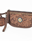 American Darling Genuine Suede Leather Western Wristlet Clutch Floral Scroll