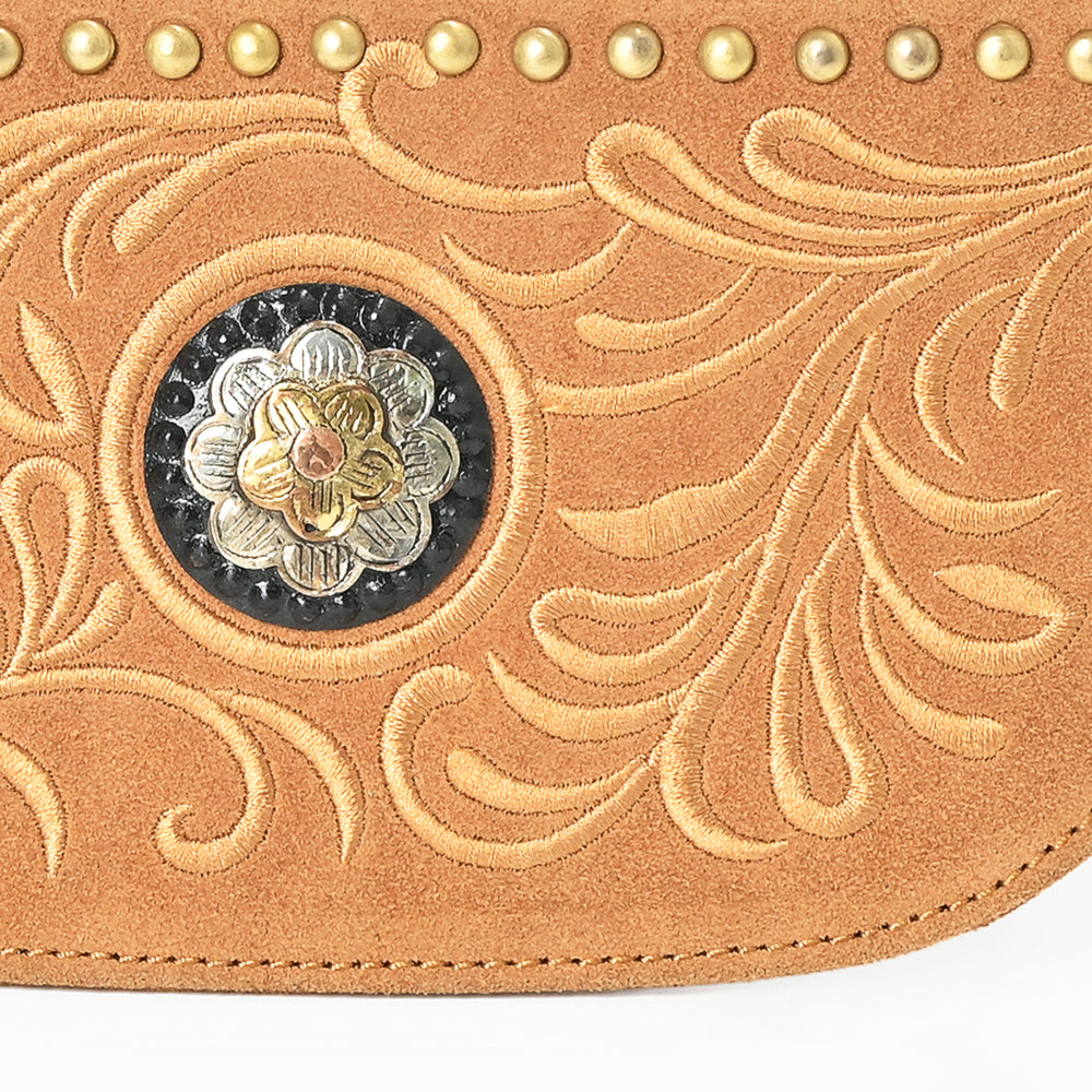 American Darling Genuine Suede Leather Western Wristlet Clutch Floral Scroll