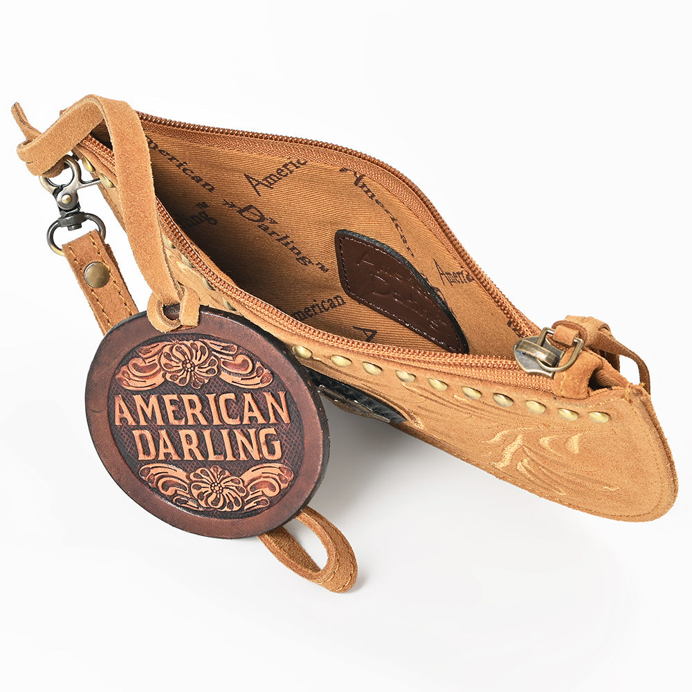 American Darling Genuine Suede Leather Western Wristlet Clutch Floral Scroll