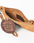 American Darling Genuine Suede Leather Western Wristlet Clutch Floral Scroll