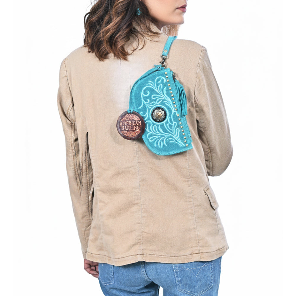 American Darling Genuine Suede Leather Western Wristlet Clutch Floral Scroll