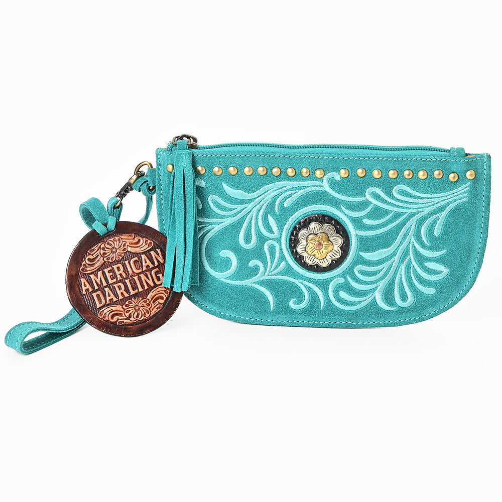 American Darling Genuine Suede Leather Western Wristlet Clutch Floral Scroll