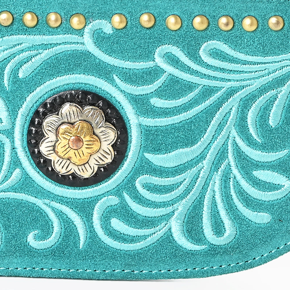American Darling Genuine Suede Leather Western Wristlet Clutch Floral Scroll