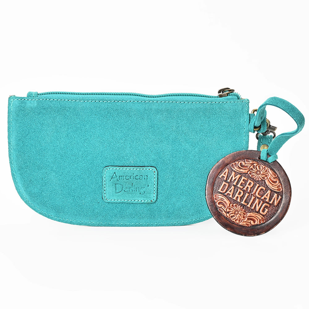 American Darling Genuine Suede Leather Western Wristlet Clutch Floral Scroll