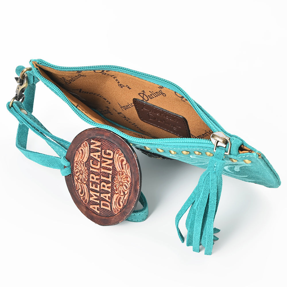 American Darling Genuine Suede Leather Western Wristlet Clutch Floral Scroll