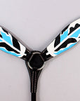 HILASON Western Horse Genuine Leather Printed Breast Collar Turquoise & Black