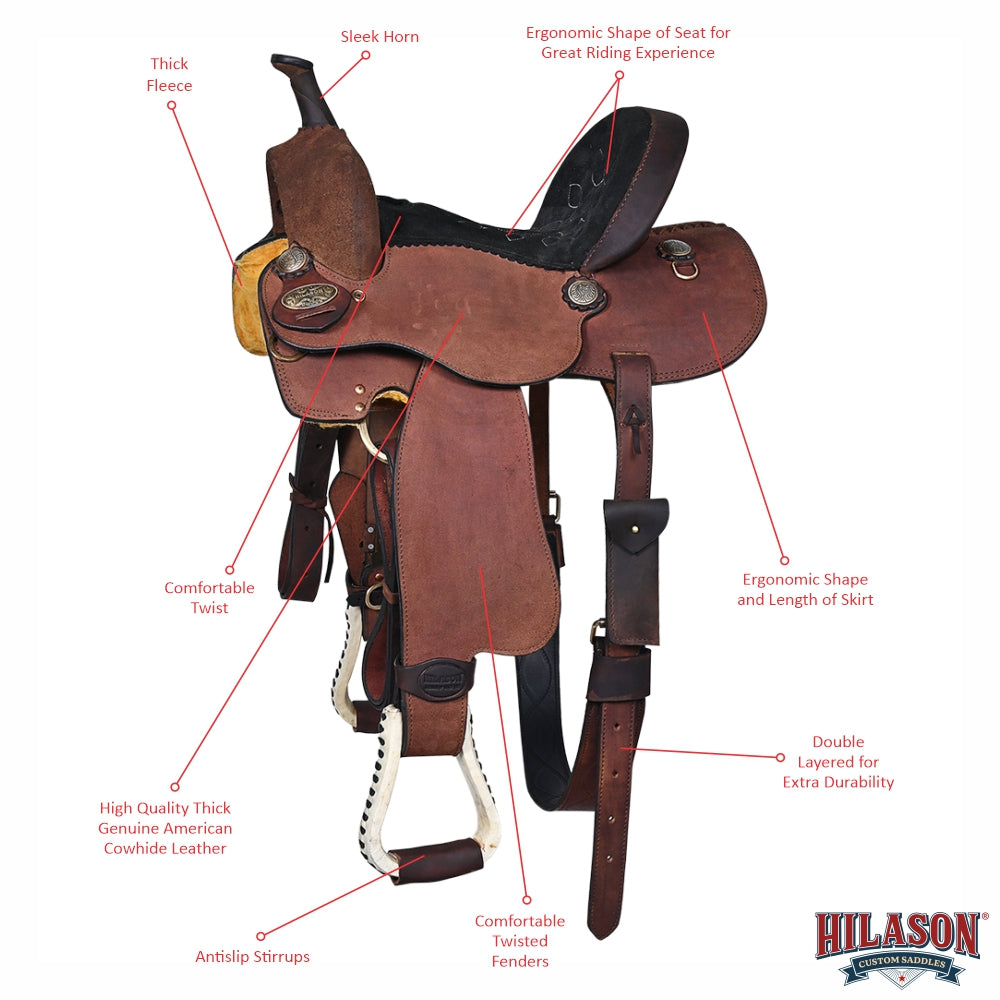 Hilason Western Horse Barrel Racing Trail American Leather Saddle Brown - Everest Ranch