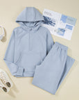 Solid Half- Zip Hoodie and Pants Set