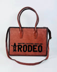 Heritage Rodeo Genuine Leather Black Embroidered Tote Bag Western Whipstitch Handbag | Houston Livestock Show and Rodeo