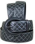Noble Equestrian Classic Quilted Belt  2" Wide Full Grain Leather Contrast Stitching & Brass Hardware