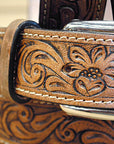 58 In Hilason Hand Tooled Buffalo Hide Western Leather Mens Womens Belt Brown