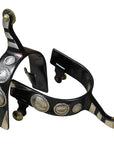 Hilason Black Steel Show Spurs Mens Size German Silver Conchos & Brass Rowel