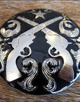 Western Screw Back Concho Cross Guns Silver Round Saddle Horse 1.5 In