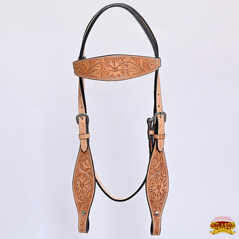 HILASON Western Horse Headstall Breast Collar Set Tack Genuine American Leather Floral Tan