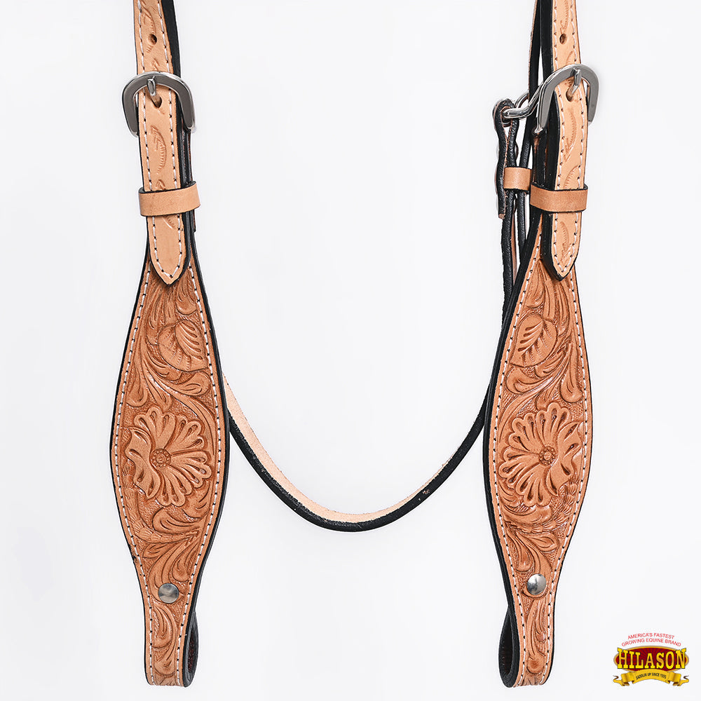 HILASON Western Horse Headstall Breast Collar Set Tack Genuine American Leather Floral Tan
