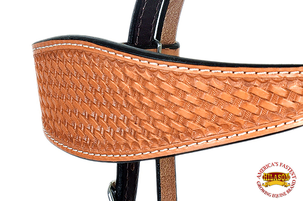 HILASON Western Horse Headstall Breast Collar Set Tack Genuine American Leather Basket Weave Tan