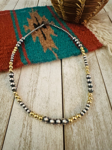 Navajo Sterling Silver & Gold Beaded 16” Necklace - Everest Ranch