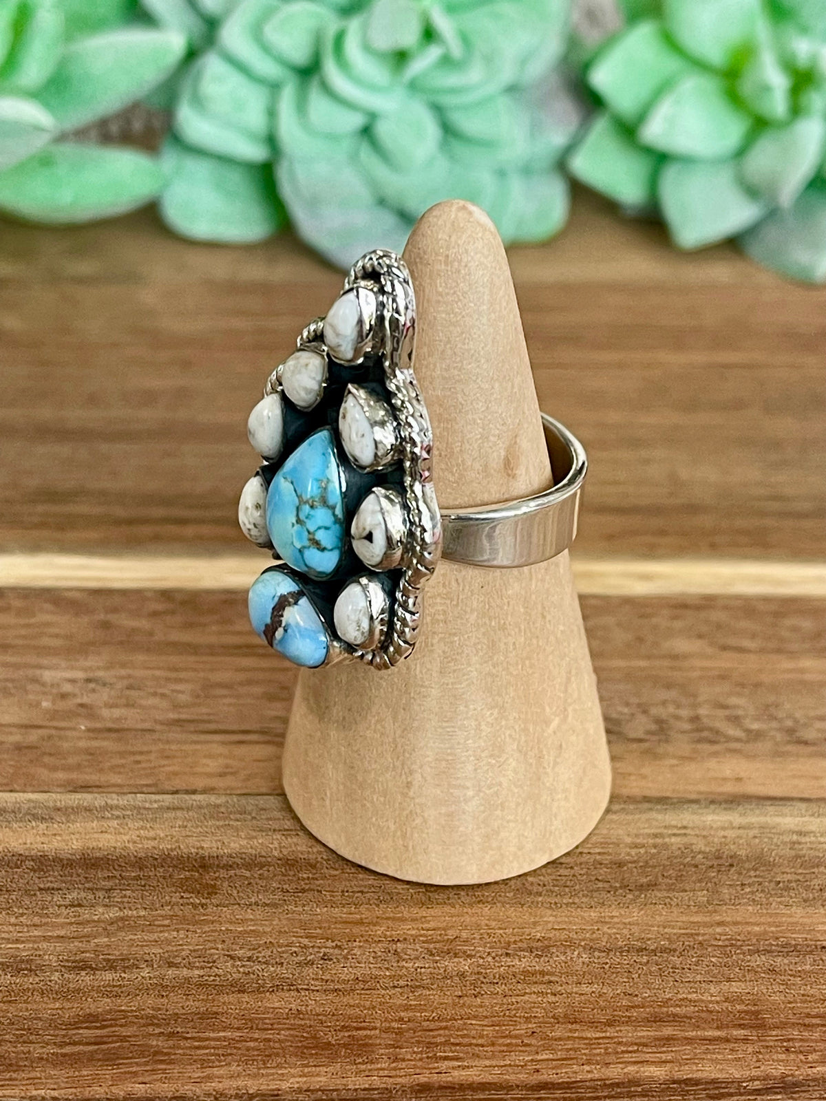 Elegant Handmade Golden Hills Turquoise & Silver Adjustable Ring