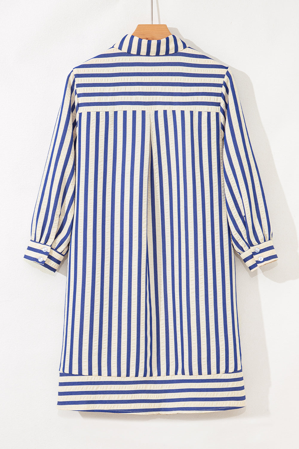Stripe Buttoned Collar Side Pockets Mini Dress
