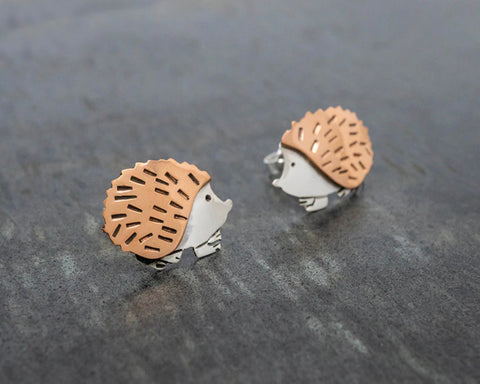 COPPER & SILVER HEDGEHOG EARRING ON POST