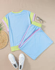 Colorblock Cap Sleeve Tee and Pants Set
