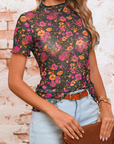 Floral Mesh Short Sleeve Top