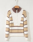 Stripe Half-Zip Drop Shoulder Sweater