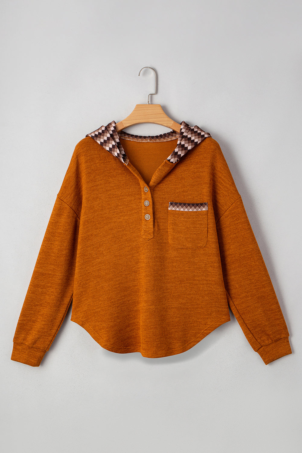 Payton Plaid Hood Patchwork Chest Pocket Henley Top