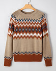 Western Aztec Geometric Colorblock Crewneck Sweater