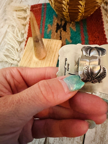 Navajo Sterling Silver, Onyx & Mother of Pearl Cluster Adjustable Ring by Charles Johnson