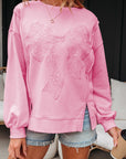 Bow Lace Embroidered Reverse Seam Sweatshirt