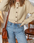 Solid Button-Up Cropped Cardigan Sweater