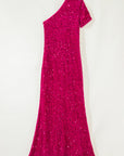Sequin One Shoulder Thigh High Split Bodycon Gown