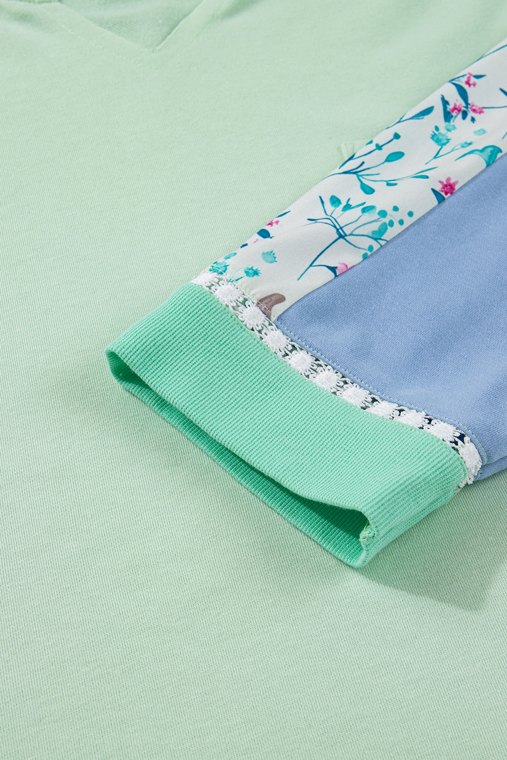 Plus Size Floral Patchwork Long Sleeve V-Neck Top