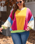 Rose Red Plus Size Colorblock Patchwork Exposed Seam Sweatshirt