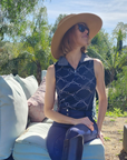 Sleeveless Navy and Silver Riding Shirt