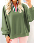Stripe Contrast Collared Patchwork Sweatshirt