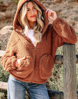 Solid Sherpa Fleece Zip Up Hooded Jacket
