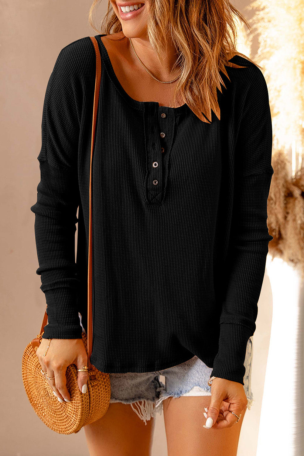 Harper Waffle Knit Henley Top