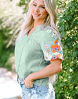 Floral Embroidered Puff Sleeve Blouse