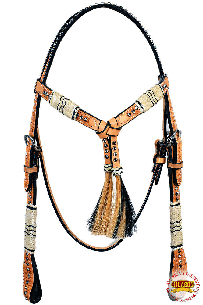 Premium Western Horse Headstall - Braided Oil Leather Bridle