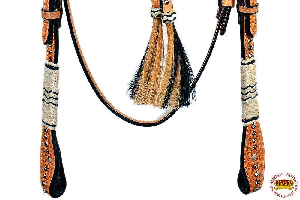 Premium Western Horse Headstall - Braided Oil Leather Bridle