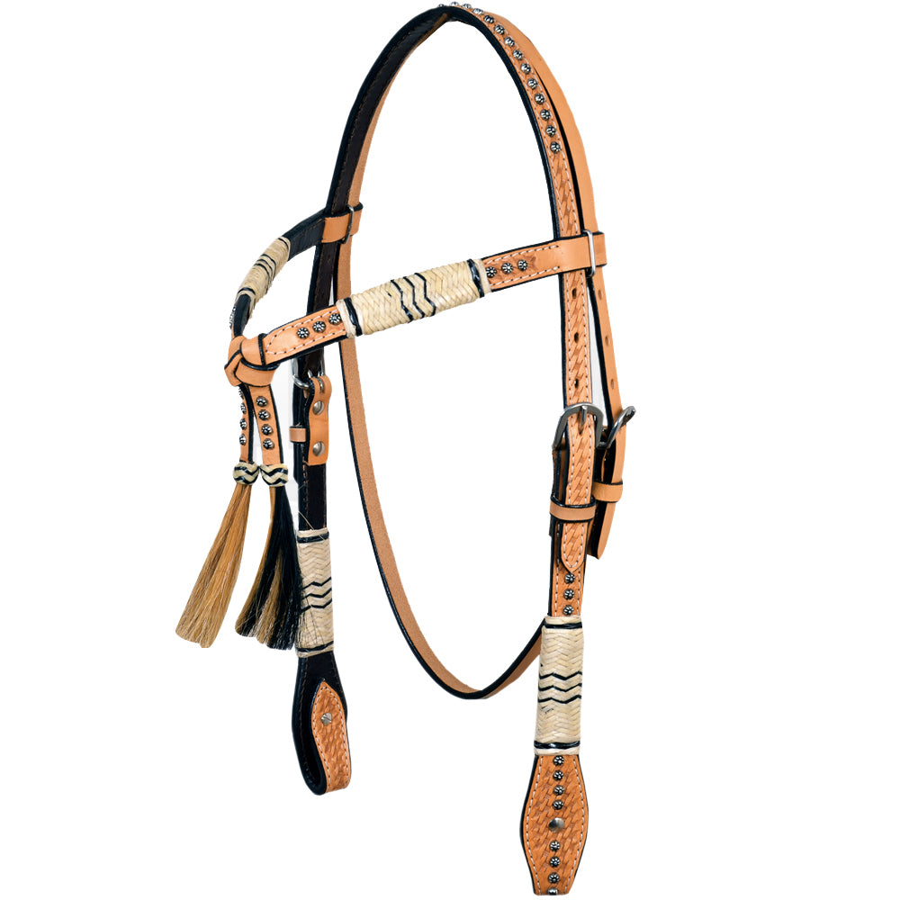 Premium Western Horse Headstall - Braided Oil Leather Bridle