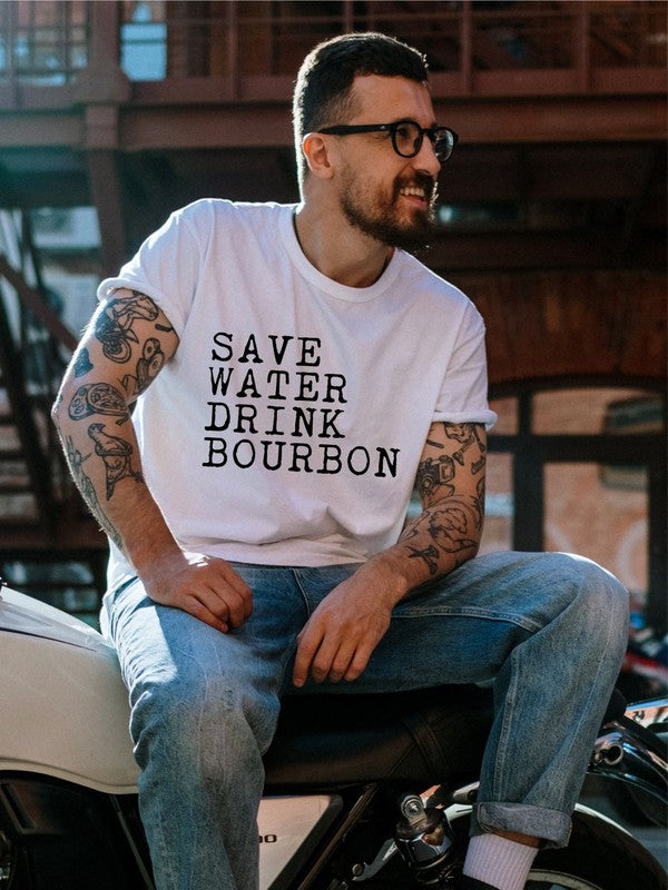 Save Water Drink Bourbon Crew Neck Mens Tee