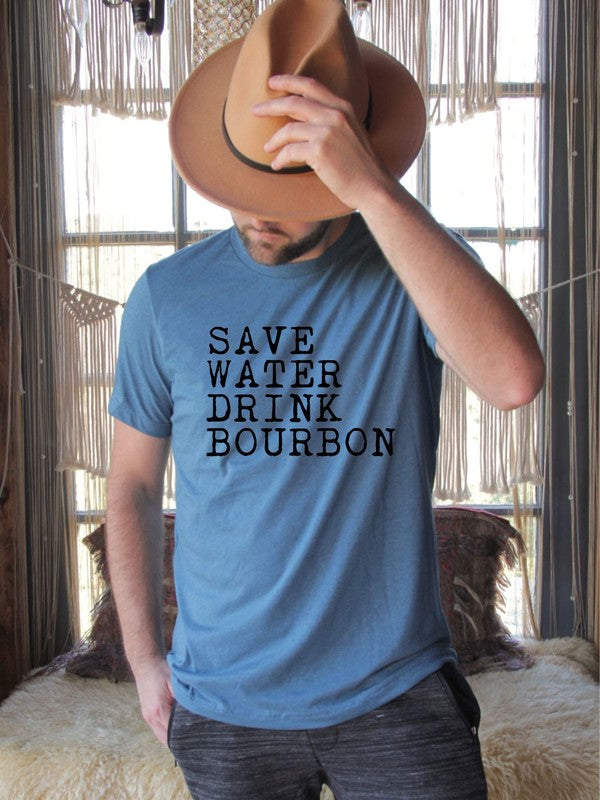 Save Water Drink Bourbon Crew Neck Mens Tee