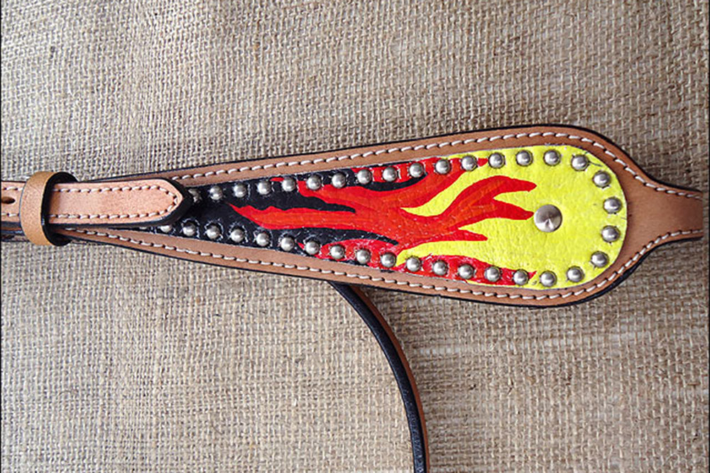 HILASON Western Horse Leather Headstall &amp; Breast Collar Tack Set Flame
