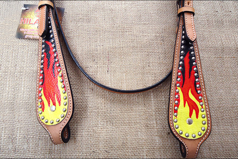 HILASON Western Horse Leather Headstall &amp; Breast Collar Tack Set Flame