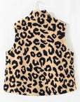 Plus Size Leopard Sherpa Buttoned Vest Jacket